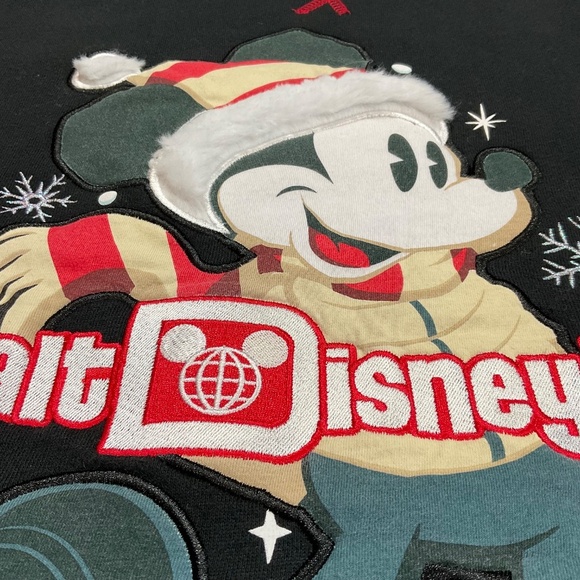 Disney Mickey Mouse Holiday Sweatshirt Medium Striped Trim Walt Disney World - Picture 5 of 10
